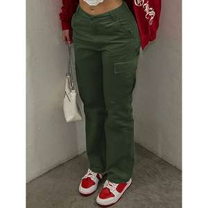 USA Ladies High Street <b>Baggy</b> Straight Leg <b>Cargo</b> <b>Pants</b> Multi-Pocket High Waist Style Casual Denim Fabric Free Summer Outdoor <b>Pant</b> - Product Image 6