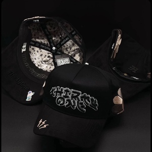 3D Embroider Logos on Brim Cotton and Suede Custom Interior Tape 5 Panels Back Tag High Quality Full <strong>Black</strong> <strong>Baseball</strong> <strong>Caps</strong> - Product Image 4