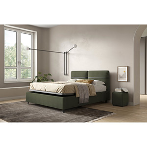 Cama doble con almacenamiento en tela verde oscuro - Product Image 1