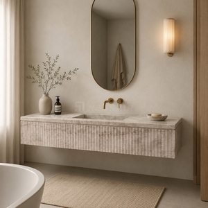 Elegante Mueble de Baño Flotante de Mármol Taj Mahal con Diseño Acanalado para Hotel - Product Image 1