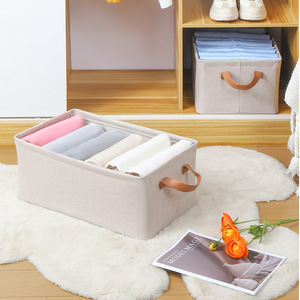 Clothing Organizer Foldable Rectangle Beige Extra Long Cotton Linen <b>Storage</b> Box For Home <b>Drawer</b> Use - Product Image 2