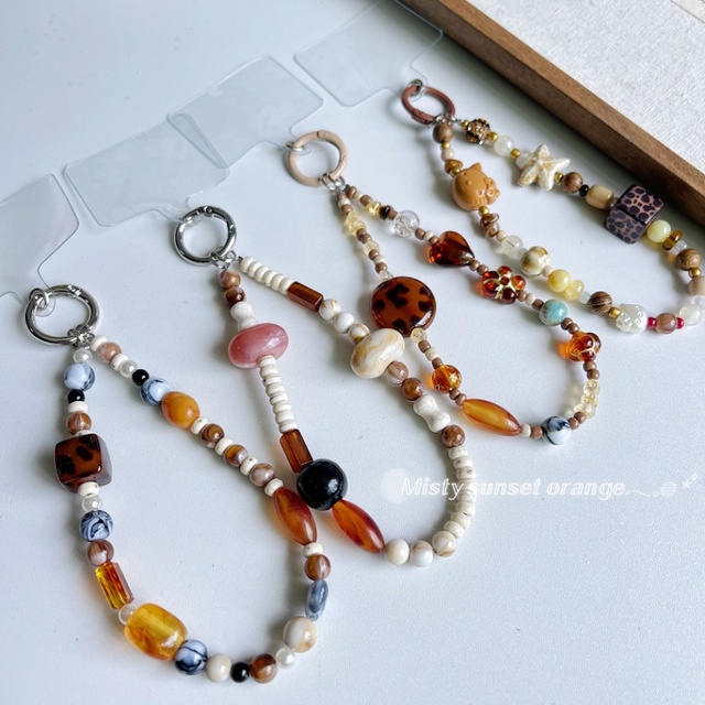 Vintage Y2K Leopard Print Leopard Beaded Phone Wrist Strap Resin Amber Hand Phone Strap for Women Designer Brand