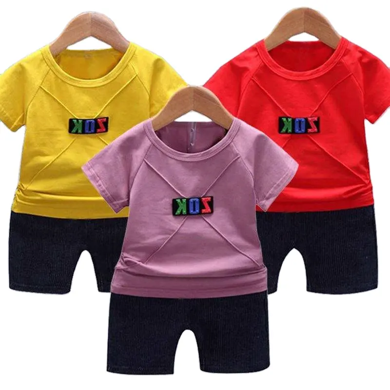 어린이 반팔 정장 2024 여름 면화 소년의 티셔츠 소녀의 반바지 아기 옷 어린이 옷감의 아기 한국어 버전