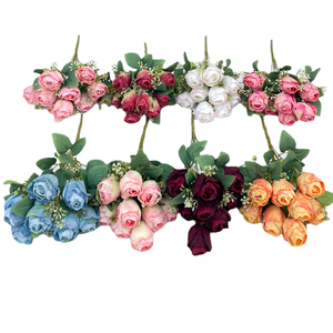 LFH Bouquet de boutons de roses torréfiés à 9 têtes de haute qualité pour la décoration de la maison, fleurs, atmosphère d'hôtel paysage soie - Product Image 5