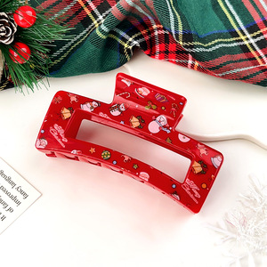Simpatici fermagli per capelli quadrati natalizi stampini per donne pupazzo di neve con Clip per squali grandi accessori per capelli in plastica verniciata - Product Image 6