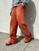 Pantalon de survêtement ample pour homme, style vintage délavé, avec strass, taille élastique à cordon, coupe baggy, streetwear