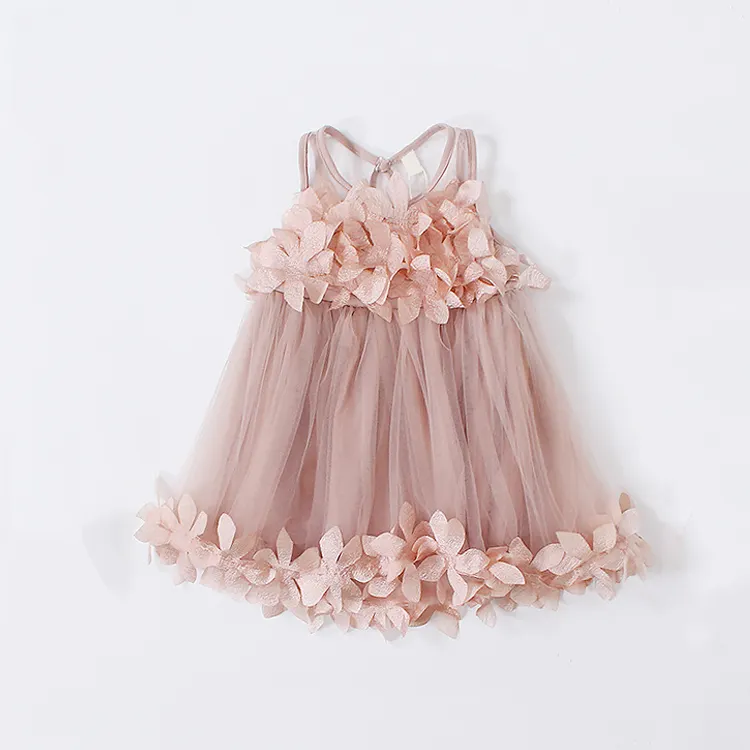 Baby Girl Champagne Petals Dress birthday gift little girls dress Pageant Dress Chiffon Tulle Sundress