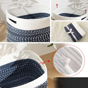 Pliable grand blanc fait à la main maison blanchisserie vêtements articles divers enfants bébé jouet organisateur tissé coton corde panier de rangement pour le stockage - Product Image 6