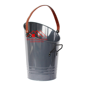 Accesorios de chimenea de hierro y Metal de alta calidad, Cubo de carbón grande negro mate con mango de cuero, superventas - Product Image 1