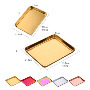 Wholesale Baking Supplier Rectangular Stainless Steel Metal Golden Custom Logo Rolling Serving Tray