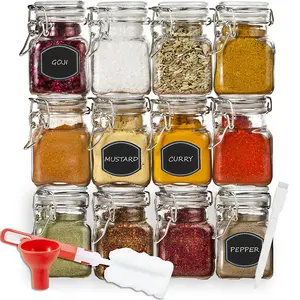 3oz Spice Herb Seasoning Art Craft Storage Square Small Glass Jars with Leak Proof Rubber Gasket