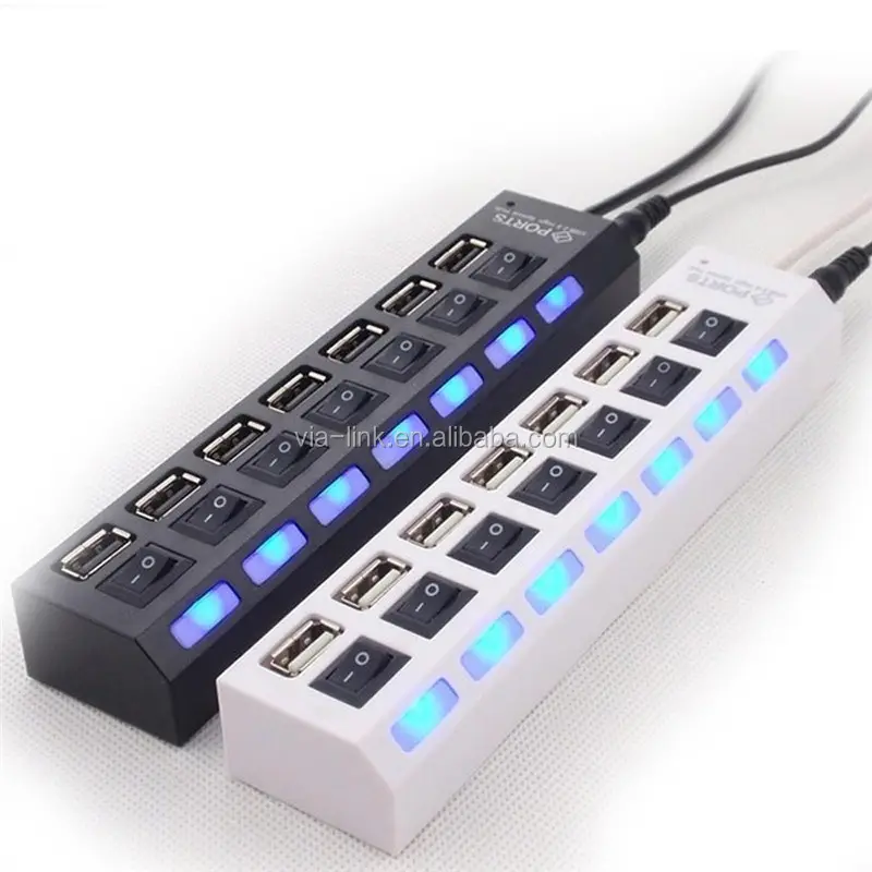 High quality Turn On Off Switches Control 7 USB Ports USB 2.0 Hub With Led Indicator light