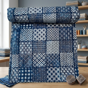 Cubrecama Kantha con Estampado a Mano, Tamaño Doble 90×108 Pulgadas, Colcha Tradicional India de Algodón, Reversible, Hecha a Mano, Estilo Bohemio - Product Image 6