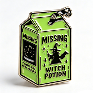 Pin Esmaltado con Diseño de Poción de Bruja Faltante, Temática de Halloween, Metal Verde, Diseño de Hada, Chapado en Níquel Negro, Aleación de Zinc, Forma Rectangular - Product Image 4