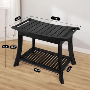 2-Tier tre tắm băng ghế dự bị lưu trữ Kệ + Non-Slip ghế người già an toàn tắm Phân Eco Spa thiết kế (màu đen) - Product Image 3