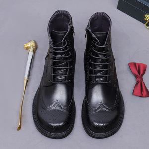 Men's handcrafted genuine leather boots, brown leather dress casual <b>shoes</b> - Product Image 2