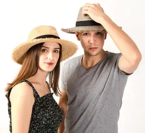 Chapéu Panamá de ráfia real feito à mão DS chapéu de palha trançado para mulheres verão praia