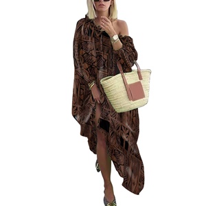 Toàn Bộ tùy chỉnh tonga tapa Polynesian Tribal in Tie-up khăn thắt lưng ăn mặc cộng với kích thước ăn mặc phụ nữ voan tắt vai dài Ăn mặc - Product Image 4