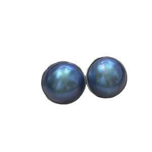 Pendientes de Perlas Mabe Azules Mabei World, Chapados en Oro de 18K, Platino, Forma Redonda, Perla de Agua Salada, Clásicos para Mujer, Uso Diario - Product Image 5