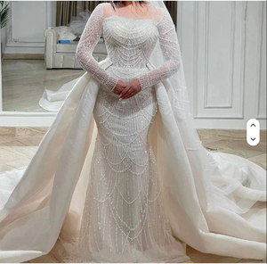 Abito da Sposa Romantico su Misura con Perline e Perle, Vestito a Sirena con Coda Rimovibile, Robe De Mariage - Product Image 2