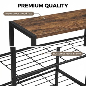 Three Tier Metal Shoe Rack With Wood Top 30x24.8x32.8 Cm Space Saving Storage For Entryway Sneakers Boots High Heels - Product Image 4