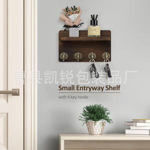 Wooden Key Storage Rack Solid Wood Wall Mounted <b>Shelf</b> With <b>Hooks</b> For Entryway Organization - Product Image 4