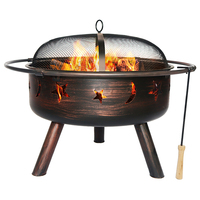 Brasero de camping extérieur robuste et de grande taille, rond, pour fêtes, chauffage au bois avec couvercle en maille, en acier, design moderne, pour fumer le tabac