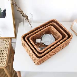 Paniers de rangement rectangulaires en rotin OEM ODM, paniers en osier peu profonds en vrac pour la décoration - Product Image 2