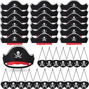 해적 테마 파티 사진 소품 36 조각 블랙 펠트 해적 모자와 아이 패치 할로윈 의상