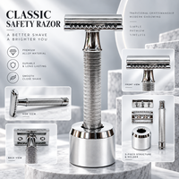 Rasoir de sécurité double tranchant premium pour hommes, classique, manuel, avec support, lames réutilisables en alliage d'acier inoxydable, pour le visage et l'extérieur, OEM