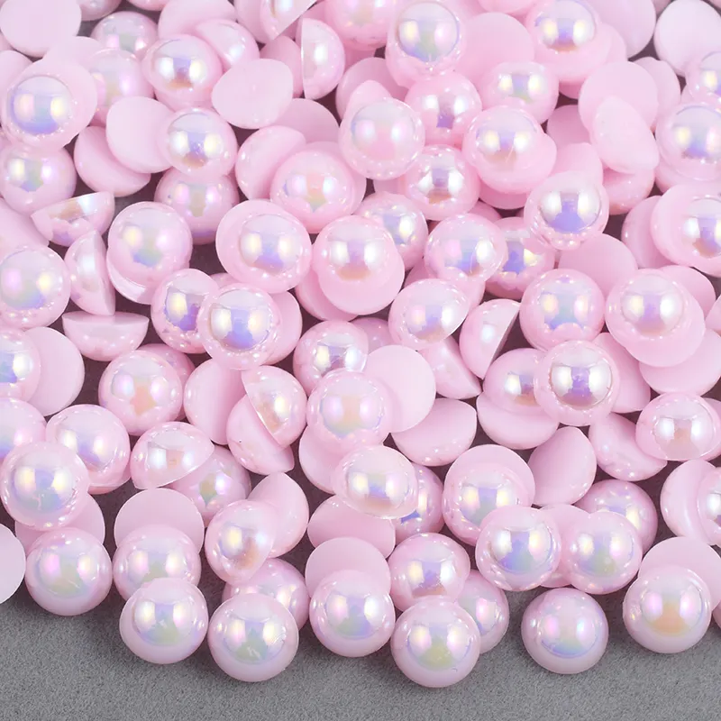 2 4 6 8 10 12 14ミリメートルPink AB Bling Half Beads Stickers Glue On Crystal Stones Flatback Round Pearls For Decoration