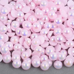 2 4 6 8 10 12 14mm Pink AB Bling Half Beads Stickers Glue On Crystal Stones Flatback Round Pearls For Decoration