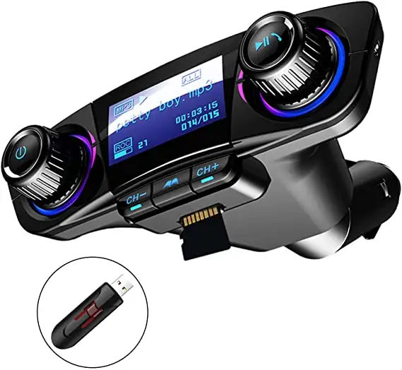 FM Transmitter Car MP3 Player Hands-Free Car Kit Wireless Radio Audio Adapter with Dual USB Folder Playback AUX Input Output