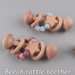 Varilla de molienda de dientes para recién nacidos de madera orgánica, cuentas de silicona, juguete para masticar bebés, estrellas de haya, <span class=keywords><strong>anillo</strong></span> para mordedores de bebé - Product Image 4