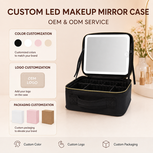 Sac <span class=keywords><strong>de</strong></span> maquillage <span class=keywords><strong>de</strong></span> voyage portable en cuir PU imperméable avec <span class=keywords><strong>miroir</strong></span> grossissant LED, pliable, grande capacité, organiseur <span class=keywords><strong>de</strong></span> cosmétiques, étui à fermeture éclair - Product Image 2