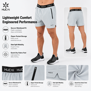 <span class=keywords><strong>Pantalones</strong></span> <span class=keywords><strong>Cortos</strong></span> Deportivos para <span class=keywords><strong>Hombre</strong></span> con Logotipo Personalizado en la Cintura, Bolsillos de Poliéster, Dobladillo Dividido, 5 Pulgadas, para Entrenamiento Atlético y Gimnasio - Product Image 2