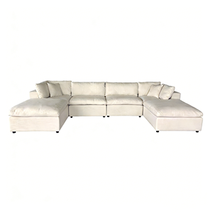 Luxury White Linen <strong>Modular</strong> Sectional <strong>Sofa</strong> U Shape Cloud Couch with Double <strong>Chaises</strong> for Living Room - Product Image 4