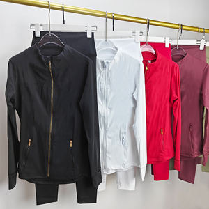 Ensemble de vêtements de sport athlétiques : veste et leggings de yoga, course à pied, gym, yoga, séchage rapide, respirant, avec fermetures éclair dorées - Product Image 1