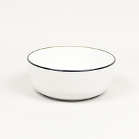 Service de table en grès blanc avec bords noirs, 16 pièces, vaisselle ronde avec bols et assiettes, vaisselle lisse à vendre