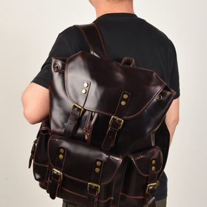 Men's Genuine Leather <b>Backpack</b> Reddish <b>Brown</b> 15 Inch Laptop Capacity Outdoor Travel Casual Style - Product Image 3