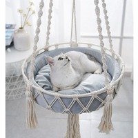 Panier d'intérieur confortable et écologique pour animaux de compagnie suspendu chat balançoire lit tissé corde chat hamac amovible été bambou tente boîte pour animaux de compagnie