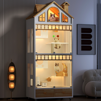 Villa Kucing Kayu Solid Ramah Lingkungan Tahan Lama dengan Kustomisasi Pabrik, Ukuran 90x60x160cm, Dilengkapi Roda LED, Alas, dan Penutup Kancing