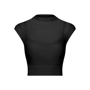 Women's Mesh <b>Mock</b> <b>Neck</b> 2 in 1 Yoga <b>Top</b> Built-in Bra Crop <b>Top</b> High Stretch Workout Activewear Breathable Pilates Shirt OEM ODM - Product Image 4