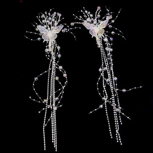 Pince à cheveux avec franges papillon, strass élégant, accessoires de coiffure pour mariage - Product Image 5