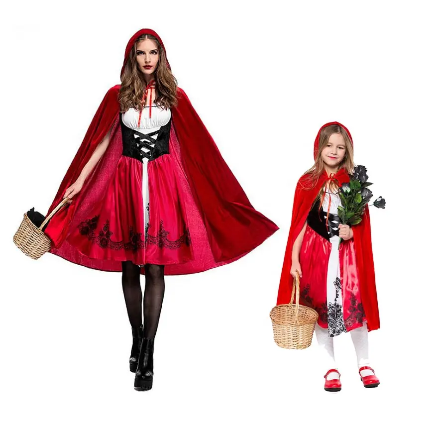 Ecowalson Vrouwen Roodkapje Halloween Mantel Cosplay Kostuum Make Up Party Jurk Familie Party Kleding