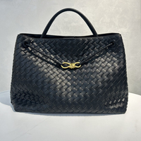 Sac fourre-tout tissé à la main en cuir véritable pour femmes, fermeture magnétique, style européen et américain, couleur unie, grande capacité, toutes saisons