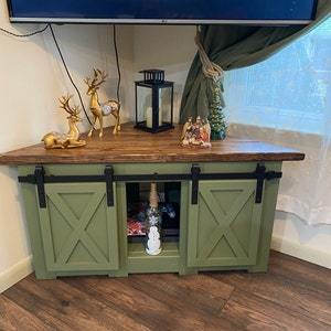 <strong>Living</strong> <strong>Room</strong> Antique Farmhouse Style <strong>Corner</strong> <strong>Unit</strong> with Barn Door Slider Rustic Media Center TV Wooden Cabinet - Product Image 4