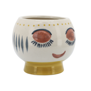 Maceta Redonda de Cerámica con Diseño de Rostro Pintado a Mano para Decoración del Hogar y Uso en Exteriores - Product Image 1
