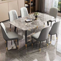 Ensemble de table à manger carrée moderne avec plateau en marbre et pieds en métal, 6 places, écologique, durable, multifonctionnel, mobilier de salle à manger pour hôtel