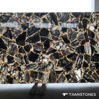 Veines d'or grande pierre translucide Faux panneau mural décoratif noir Onyx
